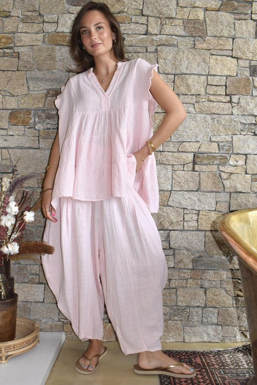 Tasha Cushion Cotton Sia Barrel Pant Seashell